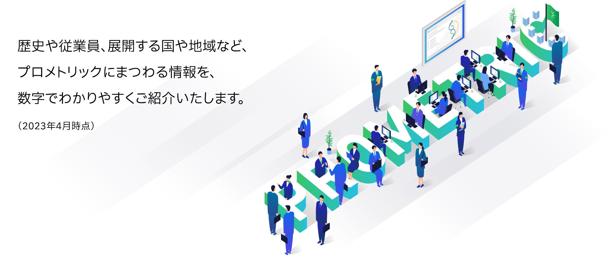 歴史や従業員、展開する国や地域など、プロメトリックにまつわる情報を、数字でわかりやすくご紹介いたします。（2023年4月時点）